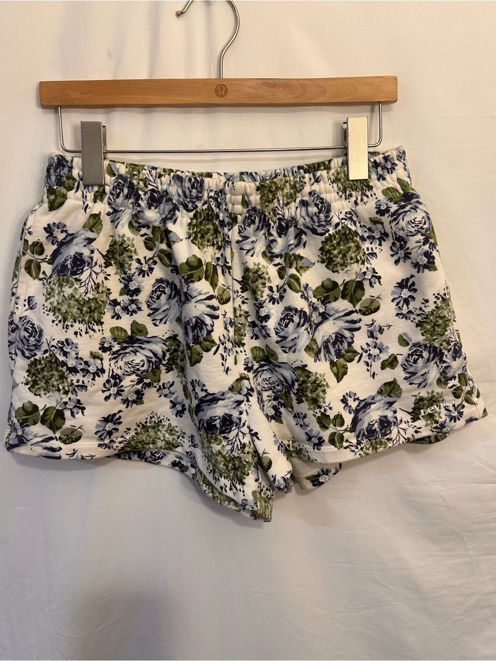 Levi's White Floral Athletic Shorts with Blue & Green Print